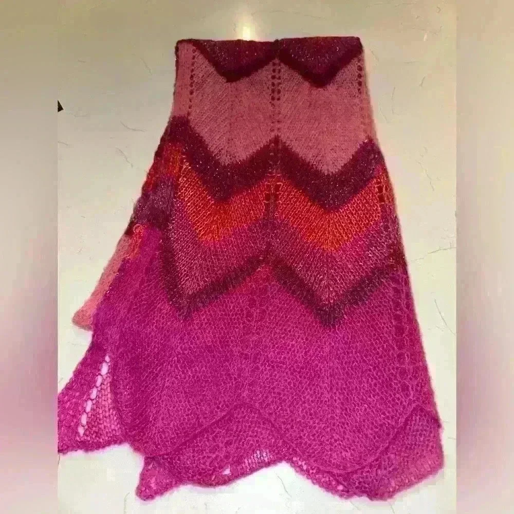 V. Fraas Floral Fall Scarf Pink Colors Acrylic Wool Rayon